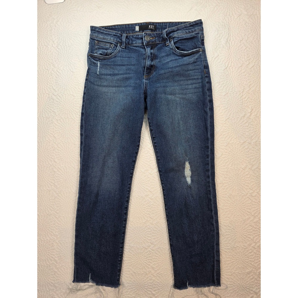 Kut from the Kloth Reese Straight Leg Women 10 Blue Excellent Distressed Ankle